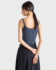 Prada Women's Spring/Summer 26 New Arrival Cotton Striped Tank Top Retro Color-Block Striped Pattern Stretch Slim-Fit Tank T-Shirt Lady Vest  #195519