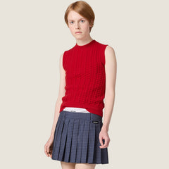 MiuMiu Women's Spring/Summer Knit Tank Top Fashionable Round Neck Sleeveless New Year Red T-Shirt Vest #194404