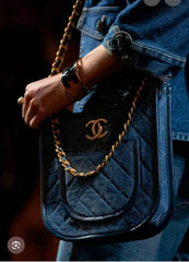 Chanel Denim Hobo Bags Stylish Metal Chain Accents Patchwork Denim Logo Crossbody Elegant And Fashionable Vacation Bag #195813