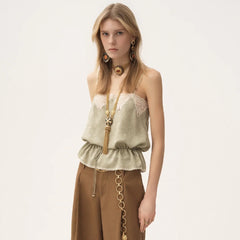 Chloe Women's Spring/summer Lace Ruffle-hem Strapless Tank Top Stylish Modern Elegant And Sexy Lady Vest #195742
