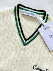 Dior Women's Spring/Summer Solid Color Striped V-Neck Knitted Tank Top Sweater #77794