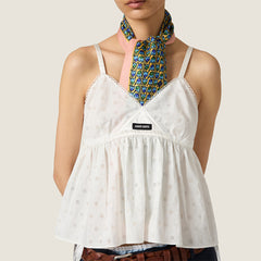 MiuMiu Women's Poplin-textured Embroidered Spaghetti-strap Top Spring/summer White Lace Cropped Tank Top Lady Vest #84198A