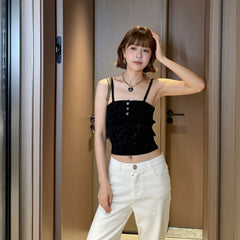 Chanel Women's Spring/Summer Lace-Up Knit Solid Color Cashmere Sleeveless Tank Top Vest Ngvp #2335