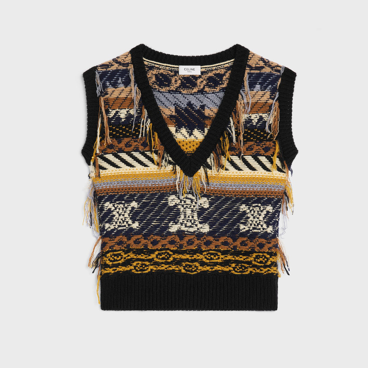 Celine Women's Spring/Summer Fringe Knit Vest Cachemire Fashion Color-Block Sleeveless Knit Vest #193282