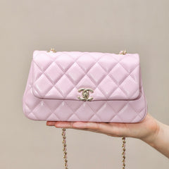 Chanel Women's Solid Color Diamond Pattern Sheepskin Chain Shoulder Strap Crossbody Bag Bags Metallic-colored Leather Tends To Fade Easily #77781
