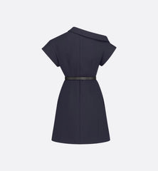 Dior Women's Summer Asymmetric Slant Shoulder Wool And Silk Belt Solid Color Double Breasted Short Dresses Ngvp #1519