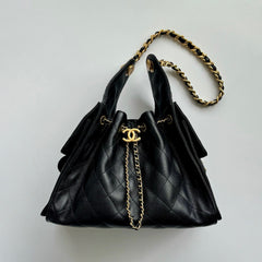 Chanel Women's Classic Double C Logo Solid Color Cowhide & Leather Tote Shoulder Bag Bags #75835