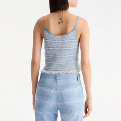 Chanel Women's Blue And White Fringe Halter Tank Top 26 New Arrival Resort Collection Fashionable Spring/summer Trend Tank T-shirt Vest #82384A