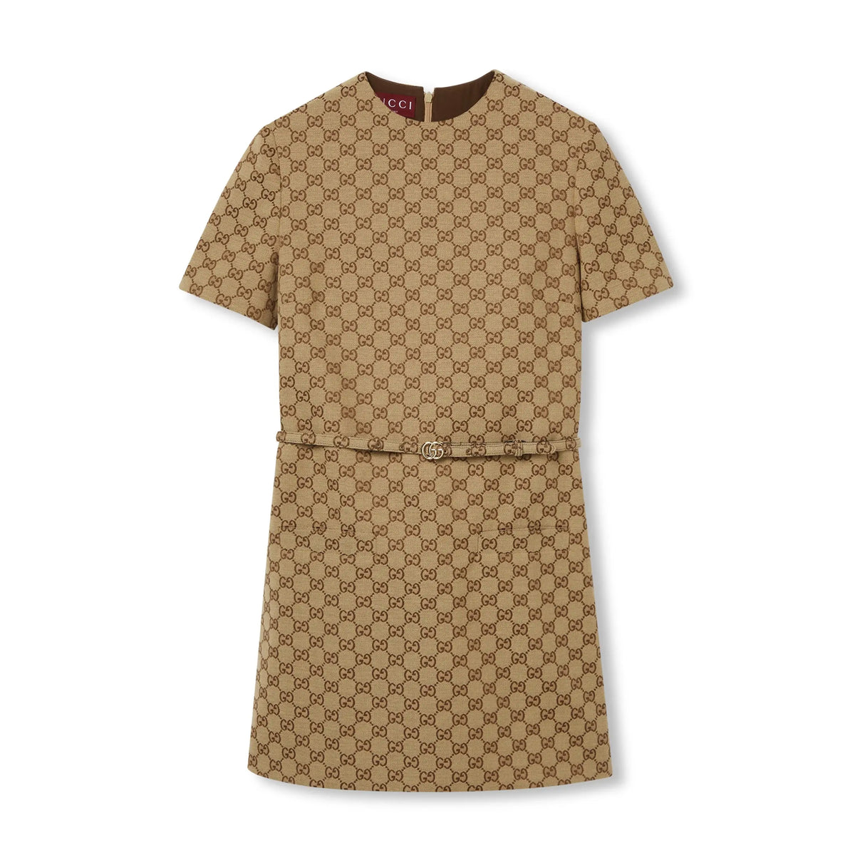Gucci Women's Summer GG Jacquard Round Neck Canvas Short Sleeve Solid Color Fitted Dresses #71756