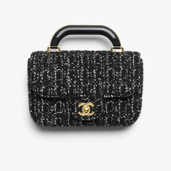 Chanel Black Gold Tweed Handle Flap Clutch Bags Small Size Fashionable Versatile Evening Bag Luxurious Women's Handbag #82444A