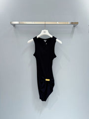 Loewe Women's Summer Fashion Casual Solid-Color Tank Top Style Waist-Pleated Metal Decorated Dress #78469