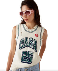Casablanca Women's Fall/winter White Letter Logo Jacquard Knit Sleeveless Sweater Vest In Color-blocked Fashion Casual Style #193331