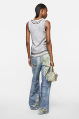 Acne Studios Women's Spring/summer New Arrival Faux-two-piece Cotton Washed Gradient Tank Top With 3d Print Sleeveless Round Neck Vest Lady Vest #196976