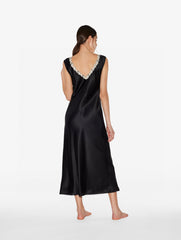 Laperla Women's Summer Lace Embroidery V-Neck Solid Color Silk Blend Sexy Mid-Length Sleeveless Pyjama Dresses Ngvp #1819