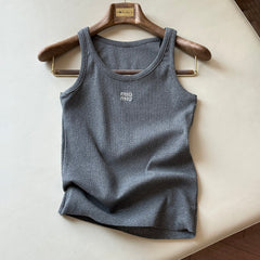 MiuMiu Women's Summer Solid Color Letter Print Round Neck Sleeveless Tank Top Vest #76684