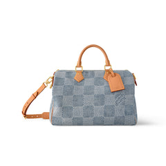 Louis Vuitton Speedy 40 Bandoulière Men's and Women's Checkerboard Printed Denim Patchwork Leather Single Shoulder Crossbody Tote Bag Travel Bags #76847