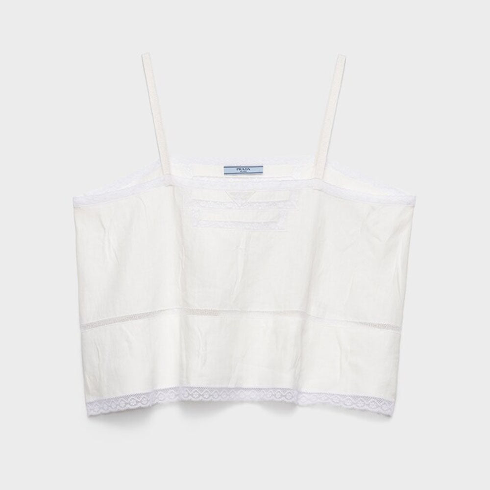 Prada Women's Spring/summer 2026 White Sun Collection Lightweight And Breathable White Lace Linen Sleeveless Tank Top Lady Vest #197033