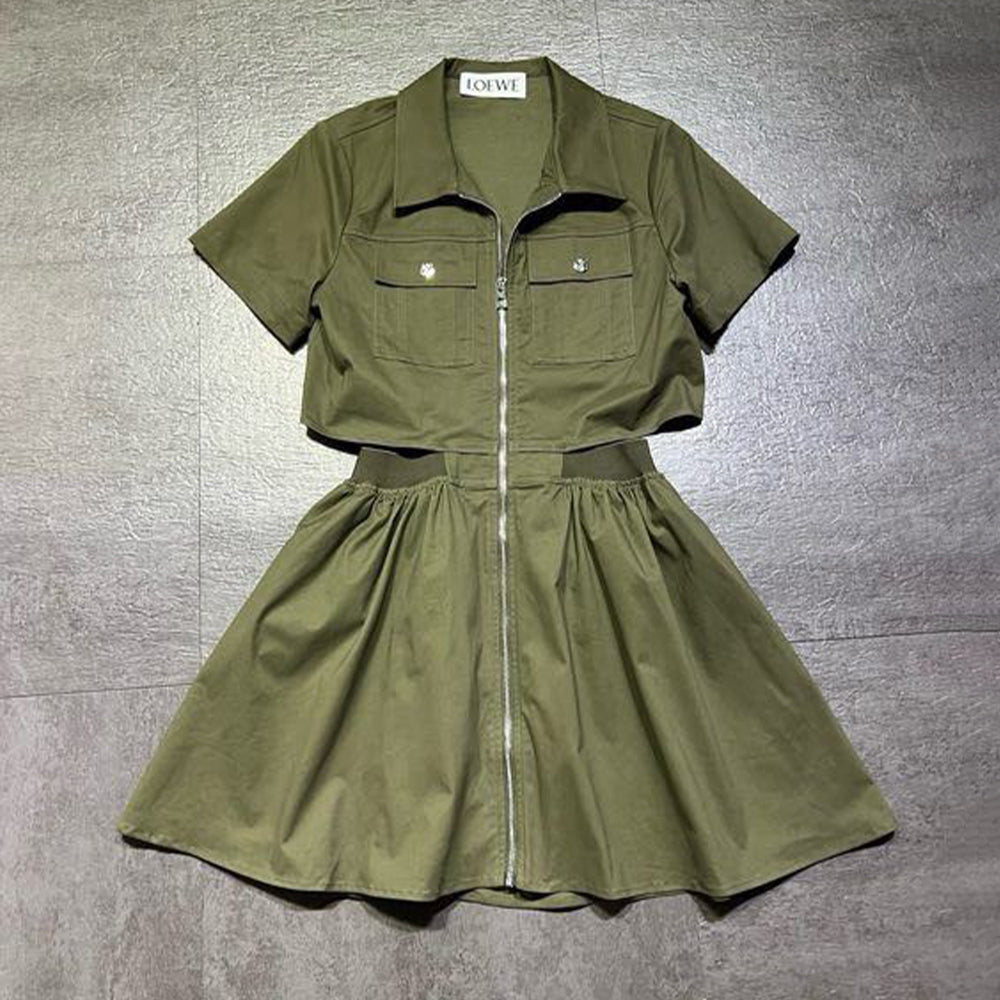 Loewe Women's Spring/summer Workwear-style Collared Zip-up Dress Open Back Fashionable Casual Trendy Dress Lady #197269