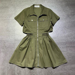 Loewe Women's Spring/summer Workwear-style Collared Zip-up Dress Open Back Fashionable Casual Trendy Dress Lady #197269