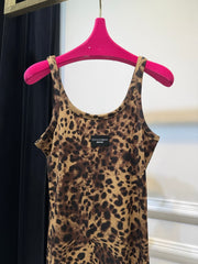 Dolce&Gabbana Women's Summer Ribbed Round Neck Slim Mini Halter Leopard Dresses #75619