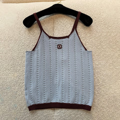 Chanel Women's Spring/summer Color-block Jacquard Knit Tank Top Fashionable Resort-style Casual Spaghetti-strap Knit Tank Lady Vest #82729A