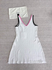 Chanel Women's Summer Solid Color V-Neck Waistband Sleeveless Halter Dresses #76243