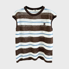 Celine Women's Spring/summer Brown And Blue Striped Sleeveless Knitted Top Stylish Casual And Elegant Cropped Top Vest Lady #197272