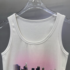 Balenciaga Women's Summer High Street Printed Round Neck Cotton Pullover Sleeveless City Of Angels Tank Top Vest Ngvp #1842
