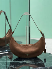PRADA Classic Crescent Shape Suede Shoulder Bag Oversized Fit  Adjustable Handles Women's Handbag #81941L
