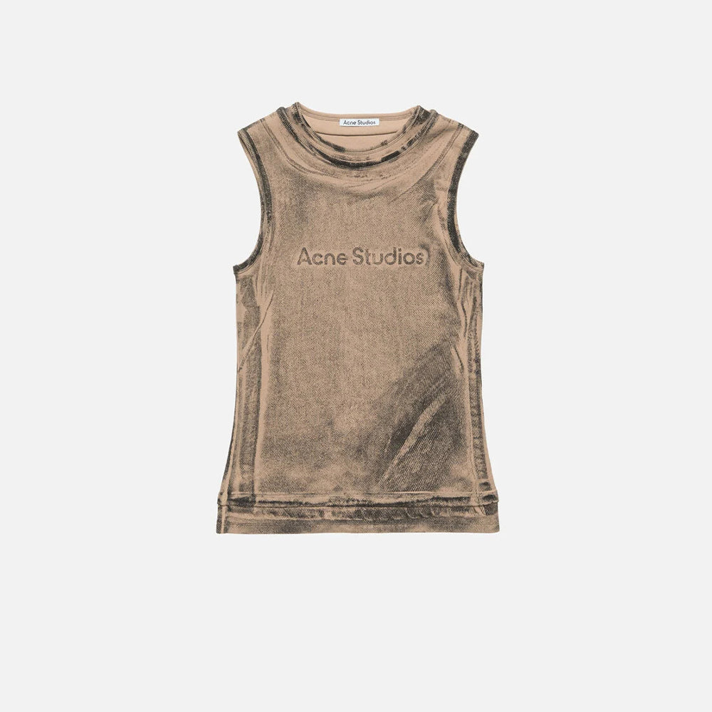 Acne Studios Women's Spring/summer New Arrival Faux-two-piece Cotton Washed Gradient Tank Top With 3d Print Sleeveless Round Neck Vest Lady Vest #196976