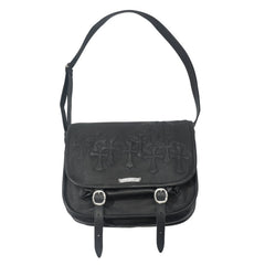 Chrome Hearts  vintage Cross-stitch Flap Shoulder Bag Messenger Style Cowhide Leather 925 Sterling Silver Hardware Total Silver Weight: Approx. 116g #81943A