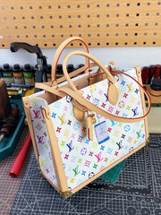 Louis Vuitton LV x TM ONTHEGO Women's Colorful Letter Print Adjustable Shoulder Strap Coated Canvas Patchwork Cowhide Tote Shopping Bag Crossbody Bags #75635