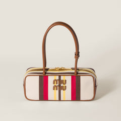 MiuMiu Beau Women's Embroidered Logo Print Striped Canvas And Calfskin Handbag Shoulder Bag Bags #77932