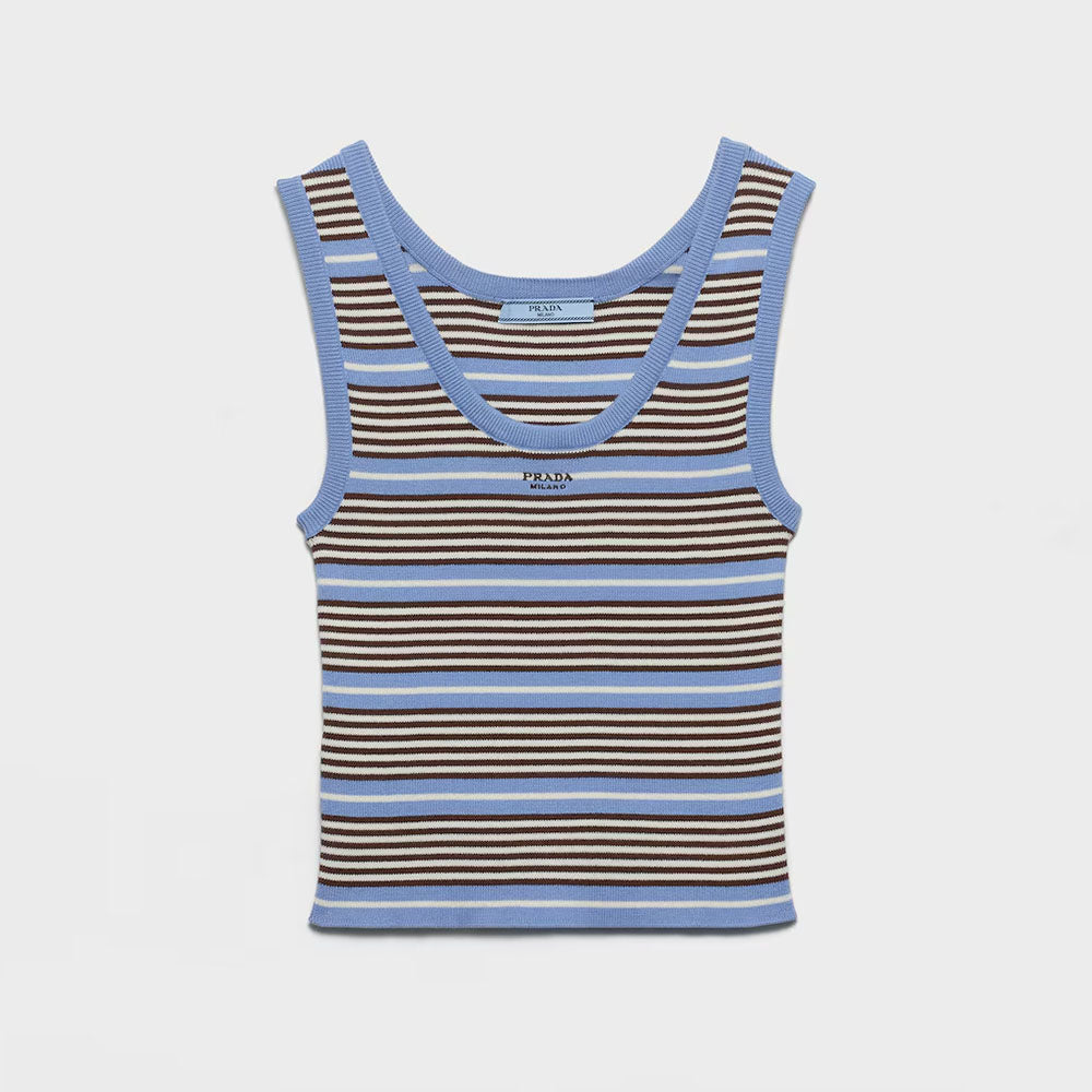 Prada Milano 26 Women's Spring And Summer Striped Knitted Tank Top Fashionable Simple Casual Short Summer Sleeveless Tank Top Lady Vest  #195339