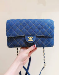 Chanel Rare Collectible: Vintage Chanel Deep Blue Denim Cf Handbag Stylish Elegant And Classic Shoulder Bag With Chain Strap Bags #82742A