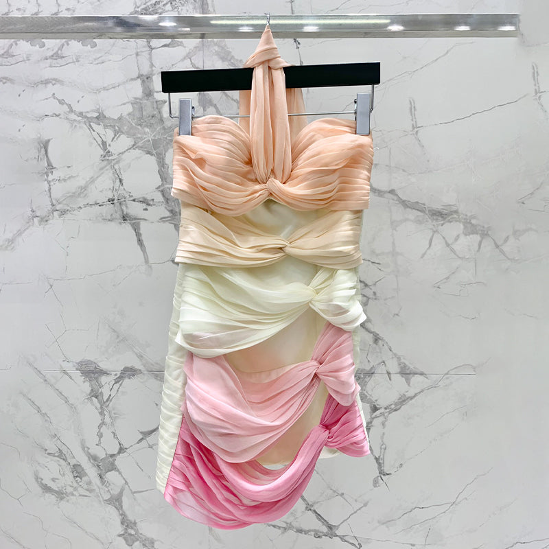 Saint Laurent Women's Summer Fashion Sexy Color Blocking Hollow Pleated Sleeveless Dresses Ngvp #8857