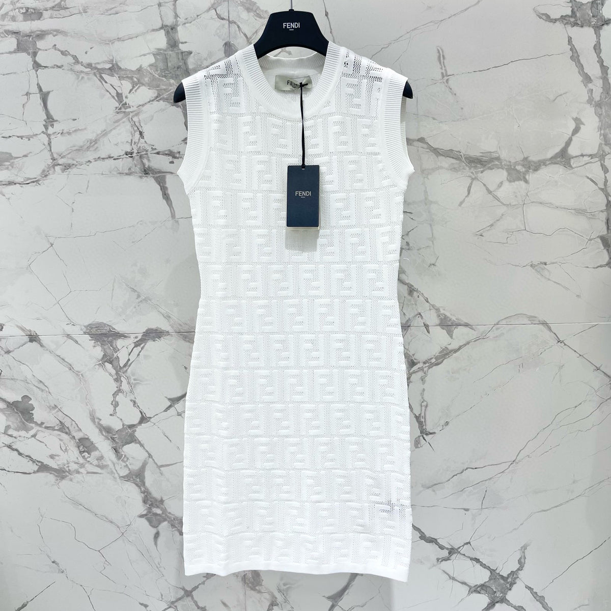 Fendi Women's Spring/Summer Solid Color Monogram Printed Round Neck Knit Sleeveless Dresses #72621