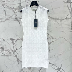 Fendi Women's Spring/Summer Solid Color Monogram Printed Round Neck Knit Sleeveless Dresses #72621