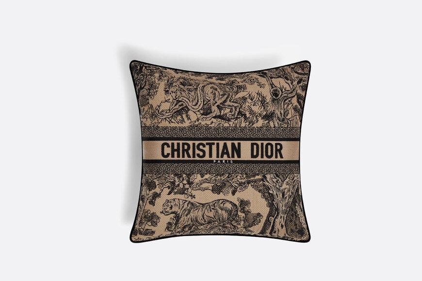 Square Pillow ¨C Beige Toile de Jouy Fauna