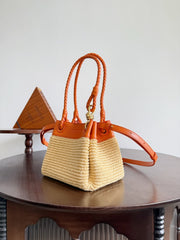 Bottega Veneta Small Parachute Women's Adjustable Detachable Shoulder Strap Raffia And Leather Shoulder Bag Handbag Bags #77633