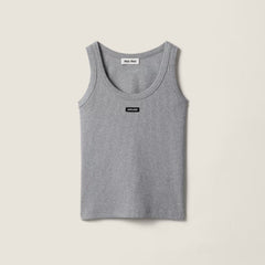 MiuMiu Women's Summer Vest Sleeveless Ribbed Knitted Grey Sports Tank Lady Top T-Shirt # 195398