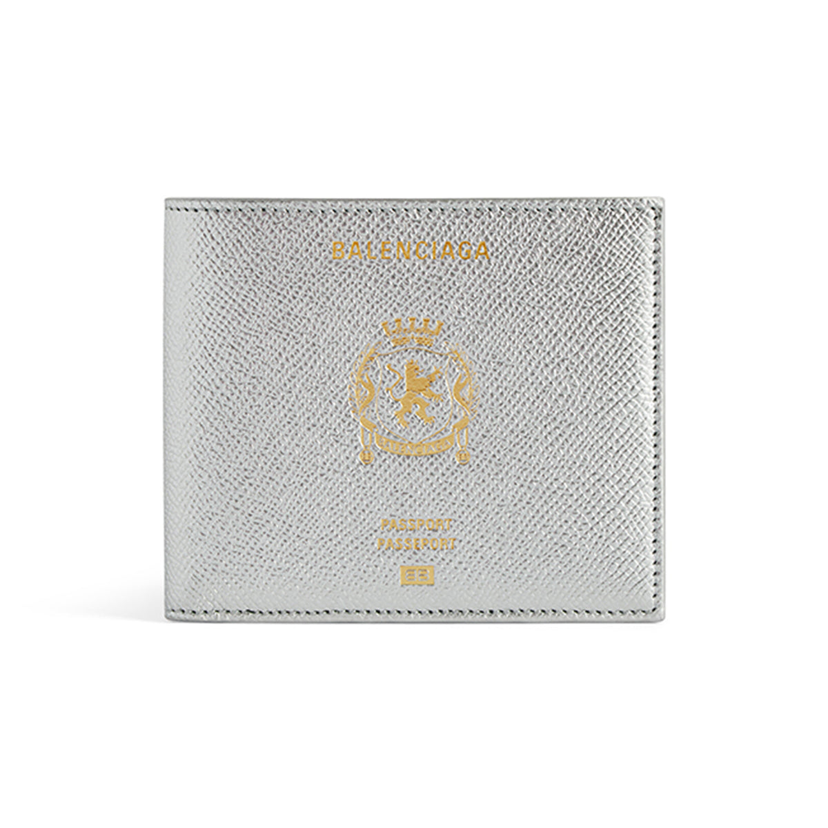 Balenciaga Men' Passport Square Folded Wallet in Silver Compact Wallet: Fashionable High-Street Square Card Holder Bag Bags Metallic-colored Leather Tends To Fade Easily #82419A