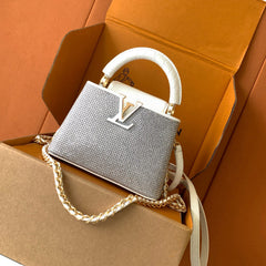 Louis Vuitton Women's Fashion Classic Crocodile Patterned Handbag With Hand Embedded Diamond Logo Letter Badge Dual-strap Tote Crossbody Bag Shoulder White Bag Bags #79287