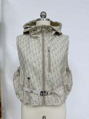 Dior Women's Spring/Summer Logo Printed Solid Color Hooded Zipper Sleeveless Vest Jacket #76126