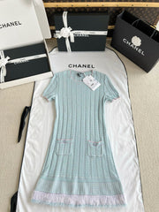 Chanel Women's Summer Fashion Casual Knit Crew Neck Short Sleeve Dress #78462