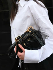 Prada Dangle Women's Black Letter Print Zipper Closure Cowhide Leather Mini Shoulder Bag Bags #75499