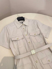 MiuMiu Women's Summer Spring Summer Solid Color Logo Single Breasted Short Casual Short Sleeve Dresses #72426