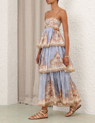 Zimmermann Daylight Tiered Maxi Dress Resort Swimwear Collection Long Strapless Dress With Layered Skirt Square Neckline And Shell-motif Embroidered Lace Dresses #196820