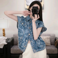 Chanel Women's Spring and Autumn Blue Tie-Dye Washed Denim Vest Jacket #72677