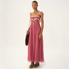 Chloe Women's 26S Dragon Fruit Colored Lace Edged Silk Suspender Dress Lady #82521A